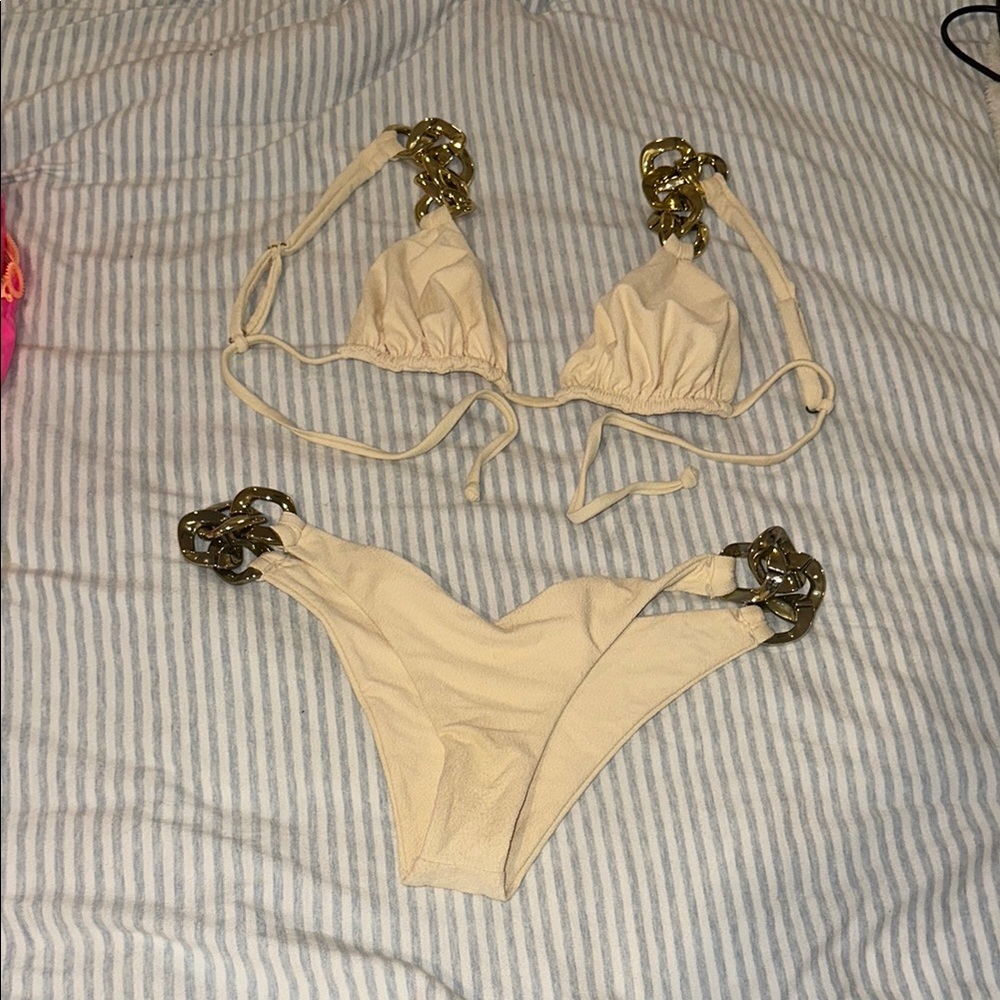 Same Los Angeles Cream Bikini with Gold Chain Accents